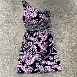 Lilly Pulitzer Asymmetrical Dress - Black and Pink Floral